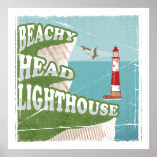 Póster cartel retro del faro de beachy head