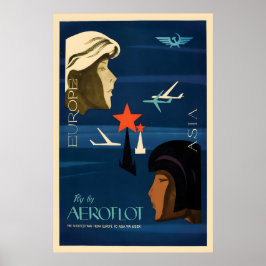 Póster Cartel soviético de viajes aéreos de los años 70 E