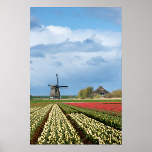 Póster Cartel vertical de paisaje de molino de viento y t