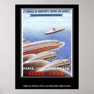 Póster Cartel vintage aerolíneas de Argelia