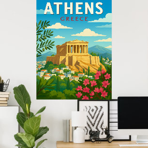Póster Cartel vintage de Atenas Grecia Partenón – Retro