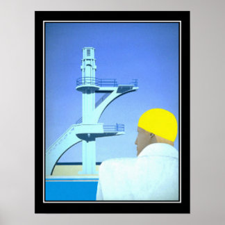Póster Cartel vintage de buzo nadador