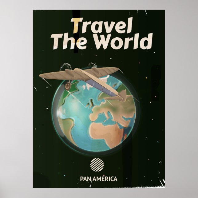 Póster Cartel vintage de ciencia ficción Viaja por el mun (Frente)