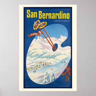 Póster Cartel vintage de esquí de Suiza de San Bernardino