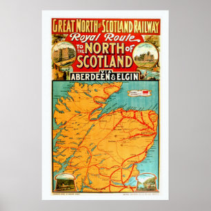 Póster Cartel vintage de ferrocarril escocés