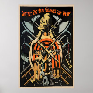 Póster Cartel vintage de la brigada de bomberos alemana I