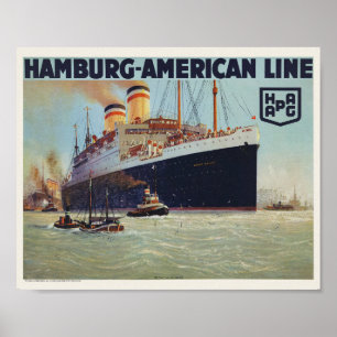 Póster Cartel vintage de la línea Hamburg-Americana 1925