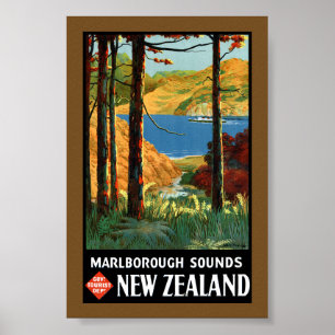 Póster Cartel vintage de Nueva Zelanda Marlborough Sounds