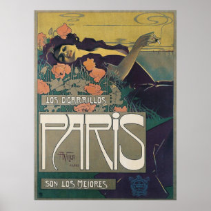 Póster Cartel vintage de París Cigarrillos Art Nouveau Mu