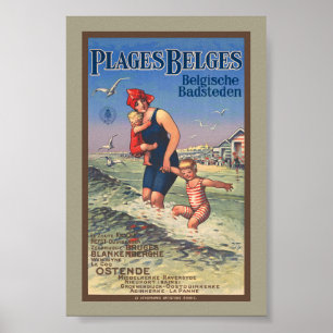 Póster Cartel Vintage de Playas Belgas 1920