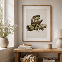 Póster Cartel vintage de rana caprichosa escribiendo en u