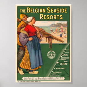 Póster Cartel vintage de resorts costeros belgas 1910