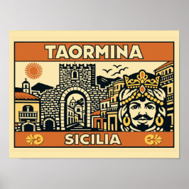 Póster Cartel Vintage de Taormina Sicilia en Grabado en M