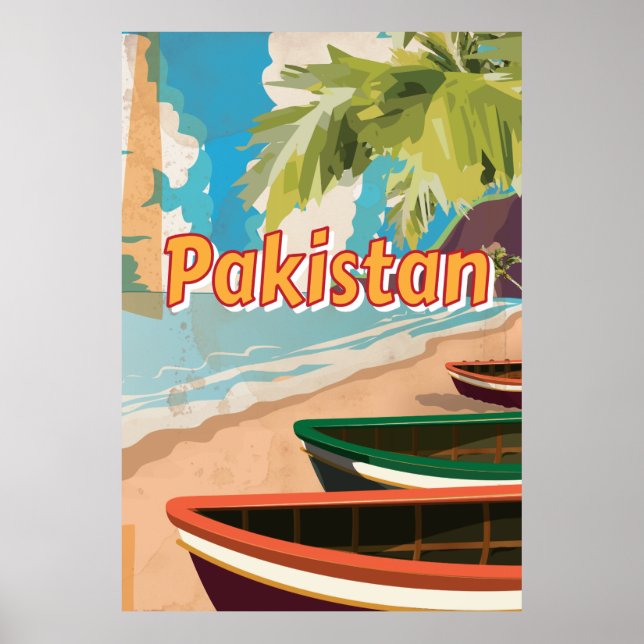 Póster Cartel vintage de vacaciones de Pakistán (Frente)