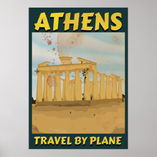 Póster Cartel vintage de viaje a Atenas