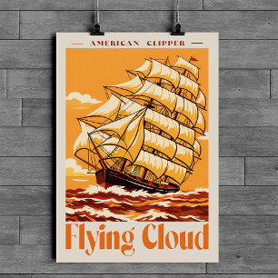 Póster Cartel Vintage del Barco Clipper Americano Flying 