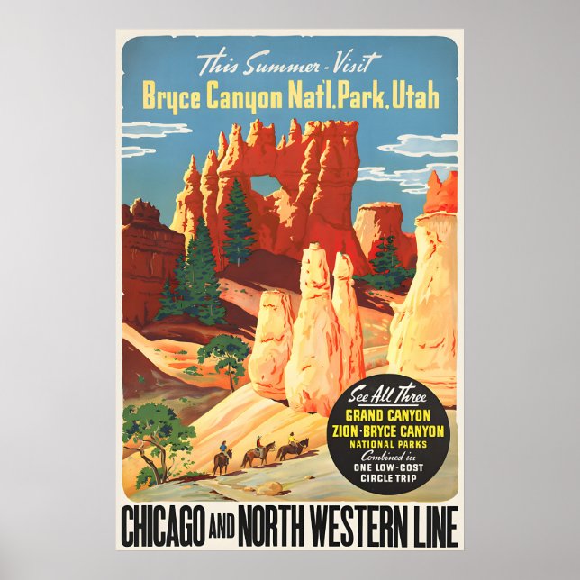 Póster Cartel vintage del Parque Nacional Bryce Canyon (Frente)
