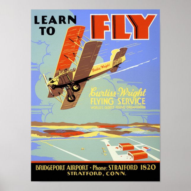 Póster Cartel vintage restaurado Aprende a volar (Frente)