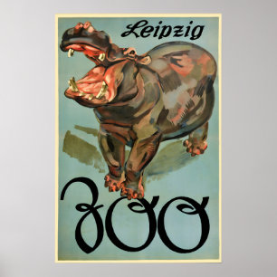Póster Cartel Zoo Leipzig Sajonia, Alemania Hipopótamo Vi