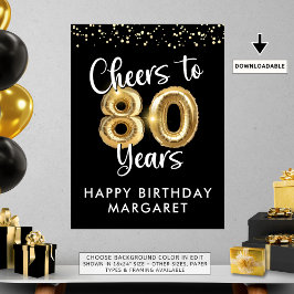 Póster Carteles de bienvenida de cumpleaños a 80 años