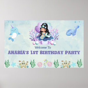 Póster Carteles de bienvenida de cumpleaños de sirena mág