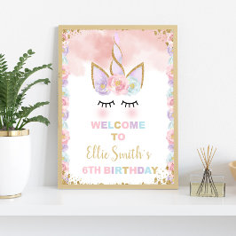 Póster Carteles de bienvenida de cumpleaños de Unicornio 