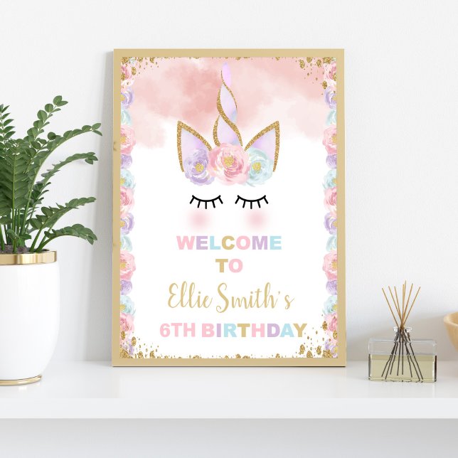 Póster Carteles de bienvenida de cumpleaños de Unicornio  (Copper Unicorn Birthday Welcome Signs)