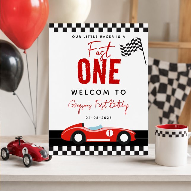 Póster Carteles de bienvenida para el 1er cumpleaños de F (Fast One Race Car Boy 1st Birthday Welcome Signs
)