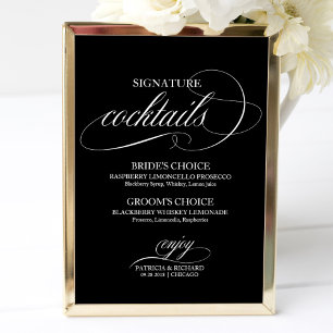 Póster Carteles de cócteles_signature Black White Wedding