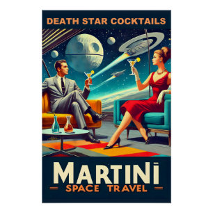 Póster Carteles de viaje espaciales Martini Tragos de la