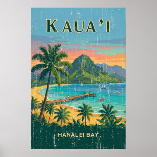 Póster Carteles de viaje hawaianos antiguos - Kauai