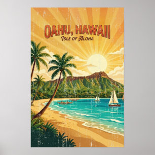 Póster Carteles de viaje vintage hawaianos - Oahu