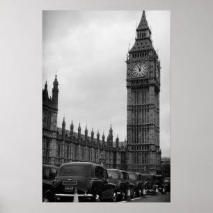 Póster Carteles en blanco y negro de Big Ben en taxis