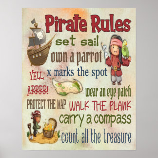 Póster Carteles Motivacionales de Reglas de Pirata - 16x2