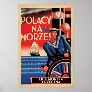 Póster Carteles polacos de los años 30 Polacos al mar