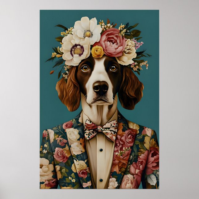 Póster Cartero inglés spaniel en cartel de traje, Springe (Frente)