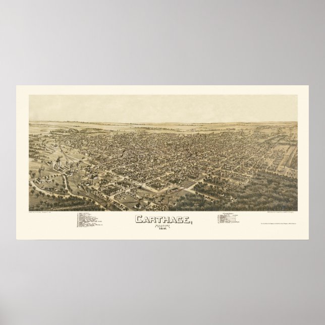 Póster Carthage, MO Panoramic Map - 1891 (Frente)