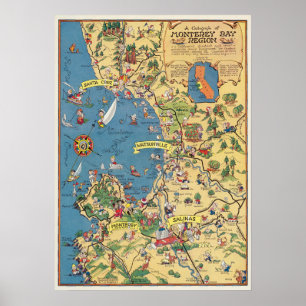 Póster Cartografía de la región de la bahía de Monterey