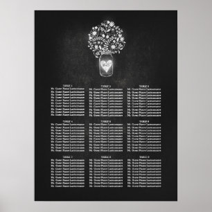 Póster Cartón de la placa de asiento del Boda Mason Jar