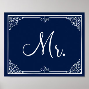 Póster Cartón de señas boda Sr. mrs vintage