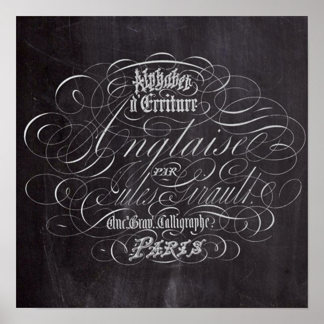Póster Cartón de tiza rústico de París Escrituras Frances (Frente)