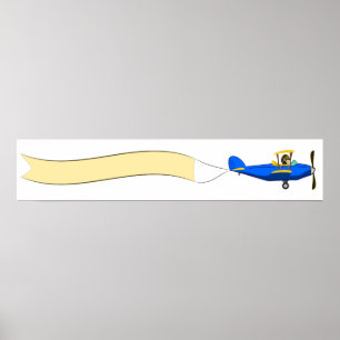 Póster Cartoon Biplane with Blank Banner