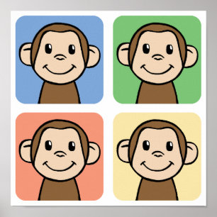 Póster Cartoon Clip Art with 4 Happy Monkeys