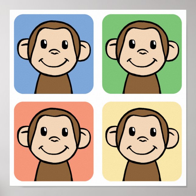 Póster Cartoon Clip Art with 4 Happy Monkeys (Frente)