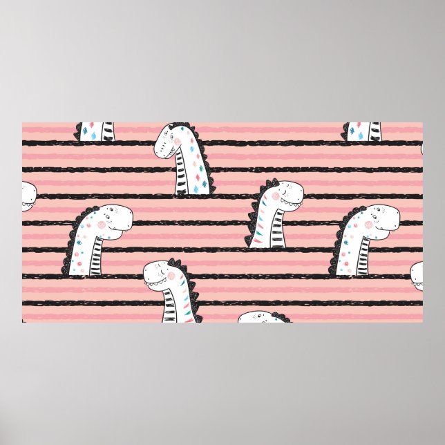 Póster Cartoon Cute Dinosaurs vintage Seamless pattern. C (Frente)