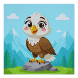 Póster Cartoon Eagle on Rock – Cute Vector Character