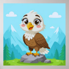 Póster Cartoon Eagle on Rock – Cute Vector Character