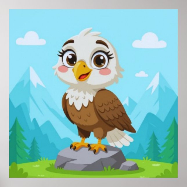 Póster Cartoon Eagle on Rock – Cute Vector Character (Frente)
