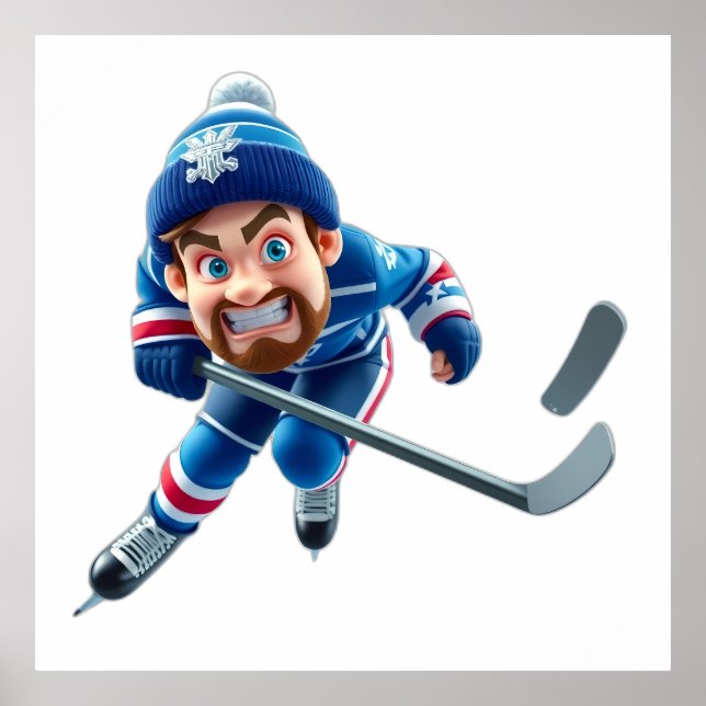 Póster Cartoon Hockey Player Skating with Intense Express (Frente)
