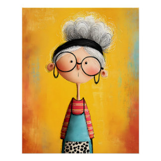 Póster Cartoon Illustration einer Frau oder Großmutter